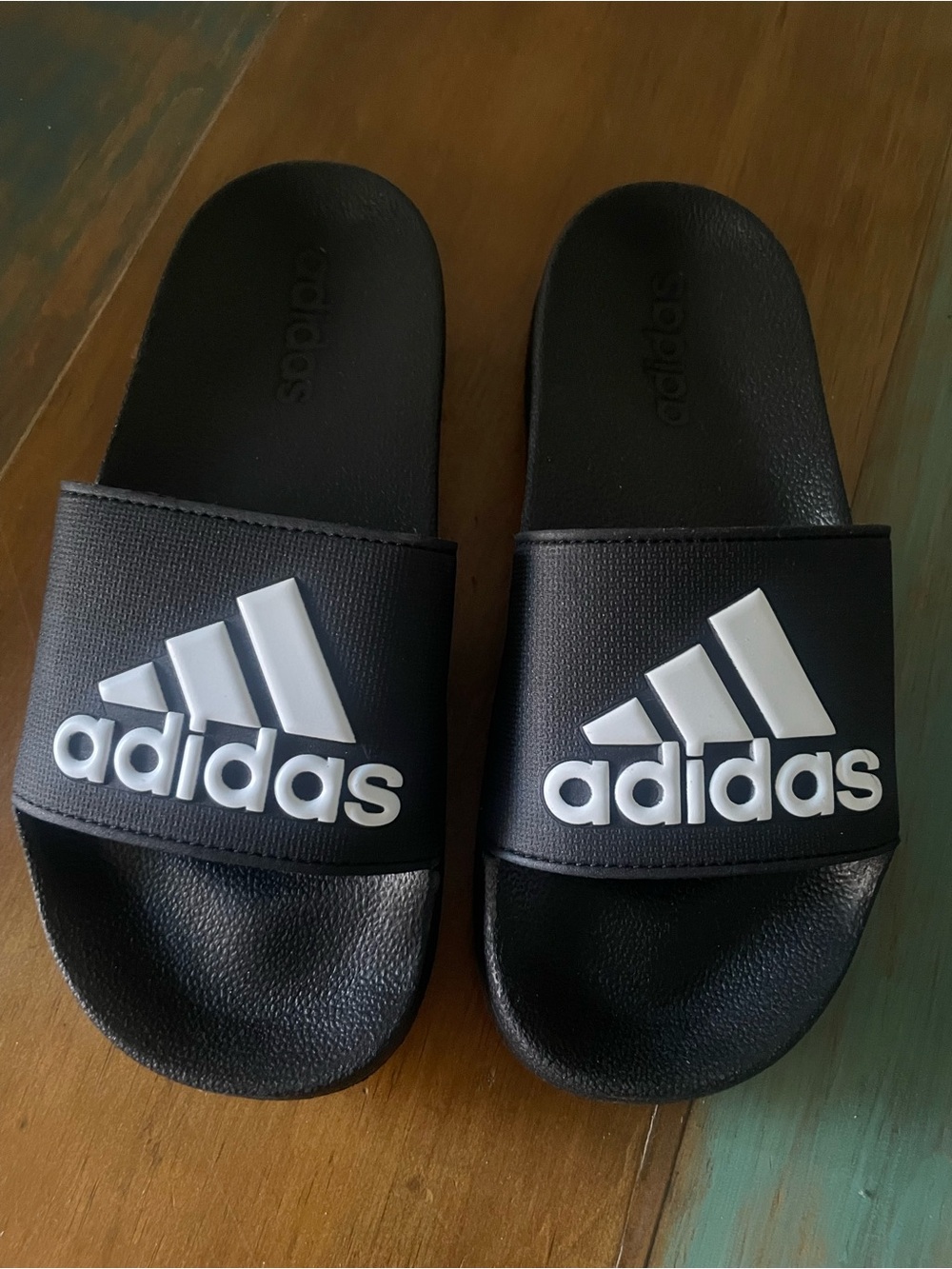 NWT Adidas Big Kids Black Slide Sandals with White Logo